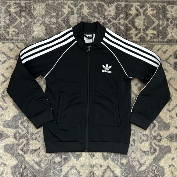 Adidas Black Kids XS Jacket with White Accents - Picture 1 of 6